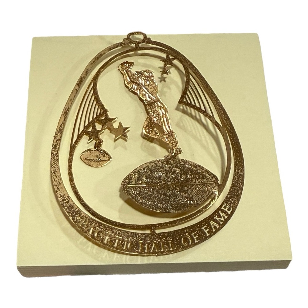 Vintage Green Bay Packers HOF Nations Treasures Gold Christmas Ornament RARE